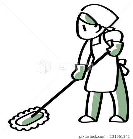 A woman cleaning with a mop A woman cleaning with a mop 131961541