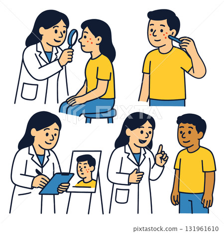 Isolated colorful illustration of dermatologist examining skin layered separated cartoon 131961610