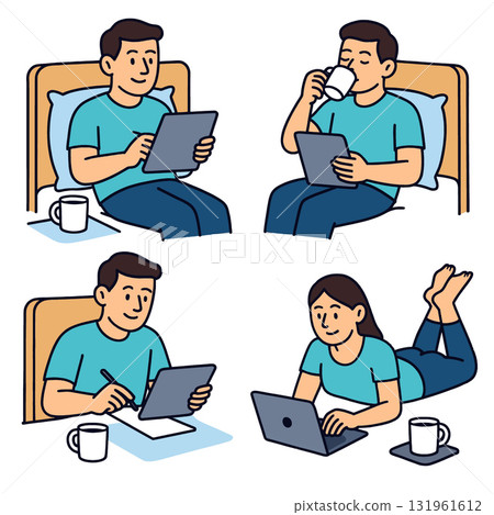 Isolated separated layered colorful illustration of people working and relaxing with 131961612