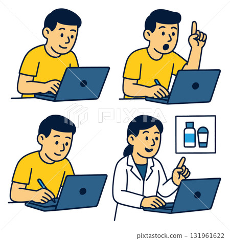Isolated separated layered colorful illustration of people using laptop and consulting Isolated separated layered colorful illustration of people using laptop and consulting 131961622