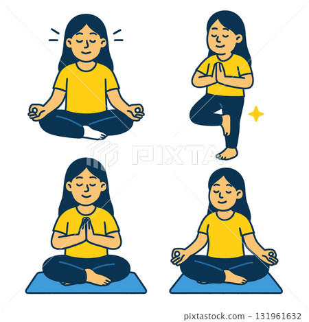 Isolated separated layered colorful illustration of woman practicing yoga in various poses 131961632