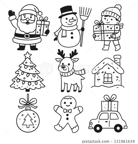 Isolated separated layered Christmas doodle lineart vector illustration for coloring book 131961639