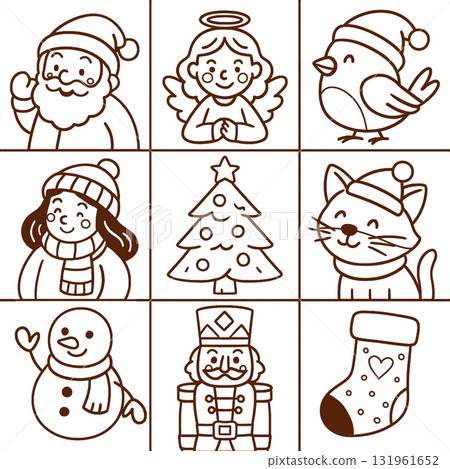 Isolated separated layered lineart outline Christmas icons include Santa angel bird woman tree Isolated separated layered lineart outline Christmas icons include Santa angel bird woman tree 131961652