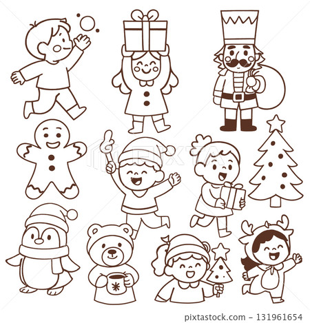Isolated separated layered lineart outline Christmas children character set joyful holiday 131961654