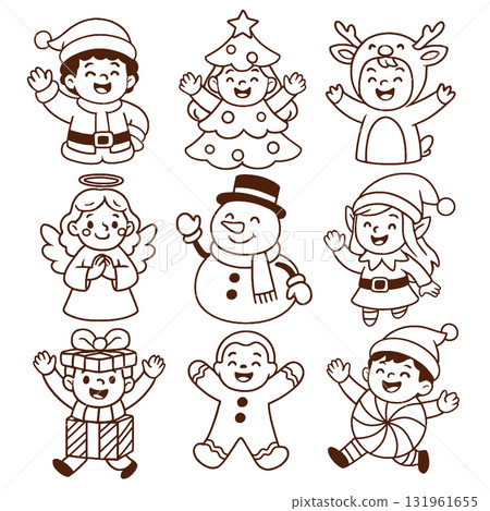 Isolated separated layered lineart outline of cheerful Christmas character set including angel 131961655