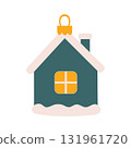 Christmas toys and decor. Ornament and house-shaped figurine for the Christmas tree. Flat graphic vector illustration on a white background. 131961720