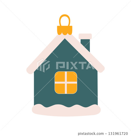 Christmas toys and decor. Ornament and house-shaped figurine for the Christmas tree. Flat graphic vector illustration on a white background. 131961720