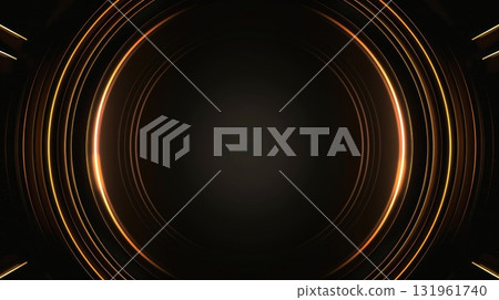 Abstract circular design with glowing golden lines on a dark background.modern and futuristic feel, suitable for technology themes, horizontal banner, copy space, free space for text 131961740