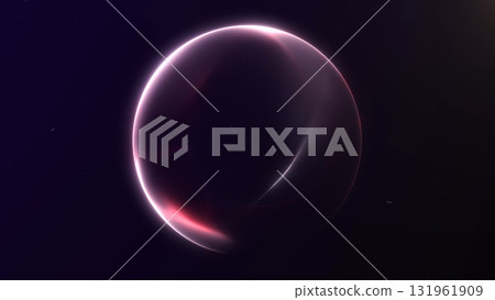 Futuristic glowing sphere with dark purple tones and soft pink light. Smooth luminous surface creates elegant minimal aesthetic on deep space background. Futuristic glowing sphere with dark purple tones and soft pink light. Smooth luminous surface creates elegant minimal aesthetic on deep space background. 131961909