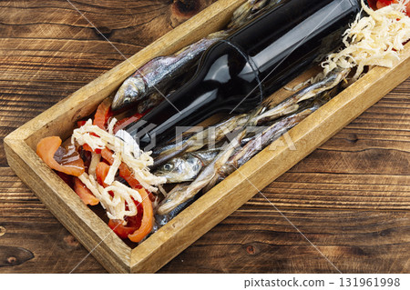 Beer and dried fish. Beer and dried fish. 131961998