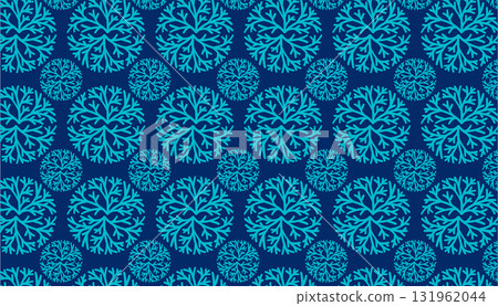 Winter Pine and Cypress Texture Background in a blue color. Christmas Snow and Ball design in a vector 131962044