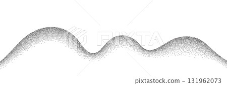 Sand grain texture wavy pattern background. Abstract dot stipple wave, black noise dotted line, sand texture, grainy effect, vector illustration isolated on white Sand grain texture wavy pattern background. Abstract dot stipple wave, black noise dotted line, sand texture, grainy effect, vector illustration isolated on white 131962073