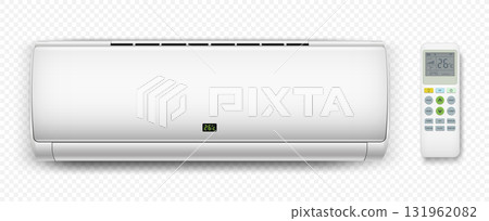 Realistic air conditioner with remote control isolated on transparent background 131962082
