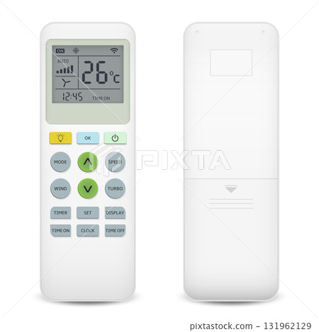 Air conditioner remote control front and back side isolated on white background 131962129