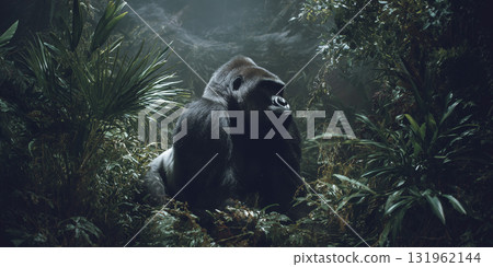 Endangered mountain gorilla in African jungle Endangered mountain gorilla in African jungle 131962144