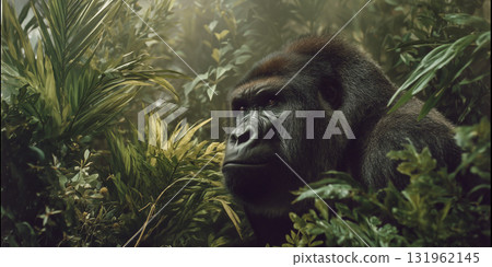 Endangered mountain gorilla in African jungle Endangered mountain gorilla in African jungle 131962145