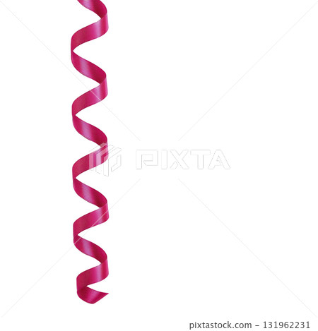 vibrant pink ribbon curls gracefully against plain background, creating festive and elegant atmosphere. ribbon spiral shape adds dynamic and celebratory touch 131962231