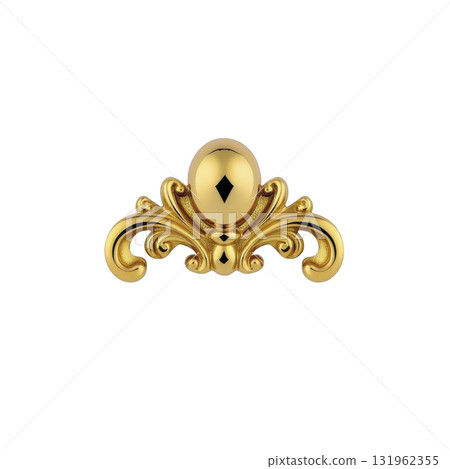 ornate gold decorative element with intricate scrollwork and central oval shape, exuding elegance and luxury. design is symmetrical and polished, ideal for embellishments ornate gold decorative element with intricate scrollwork and central oval shape, exuding elegance and luxury. design is symmetrical and polished, ideal for embellishments 131962355