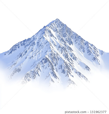 majestic snow covered mountain peak rises sharply against clear sky, showcasing rugged terrain and icy slopes. serene and pristine landscape evokes sense of tranquility and awe majestic snow covered mountain peak rises sharply against clear sky, showcasing rugged terrain and icy slopes. serene and pristine landscape evokes sense of tranquility and awe 131962377