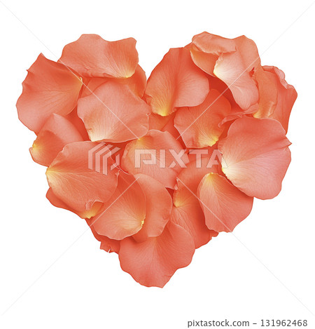 heart shape made of delicate pink rose petals, symbolizing love and romance, is beautifully arranged against transparency background. soft texture and vibrant color create romantic and elegant 131962468