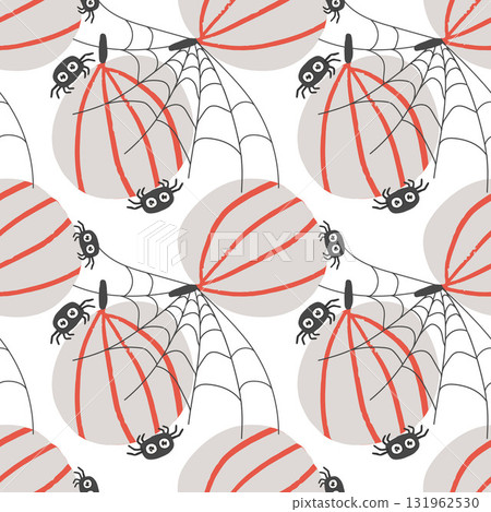 Halloween seamless pattern with spiders and cobwebs and pumpkin. October 31st. Vector templates poster, invitation, card 131962530