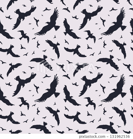 Vector seamless pattern with black flying crows on a light background, good for design, cards, autumn posters, packaging 131962536