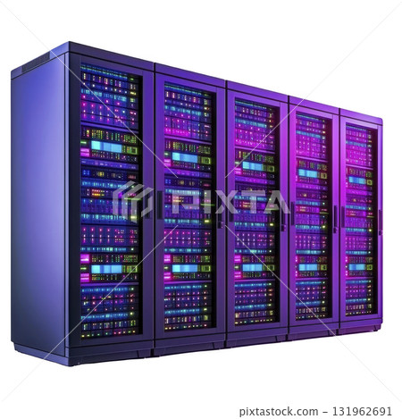 row of illuminated server racks with vibrant...-插圖素材 [131962691] - PIXTA圖庫