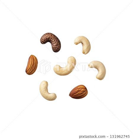 variety of nuts including cashews, almonds, and walnuts are scattered against transparency background, showcasing their textures and natural colors variety of nuts including cashews, almonds, and walnuts are scattered against transparency background, showcasing their textures and natural colors 131962745