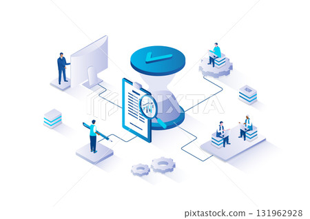 Time management 3d isometric concept with isometry people design for web. People controlling time and work processes, making schedule at list, doing daily tasks to deadline. Vector illustration. Time management 3d isometric concept with isometry people design for web. People controlling time and work processes, making schedule at list, doing daily tasks to deadline. Vector illustration. 131962928