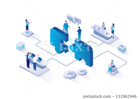 Partnership 3d isometric concept with isometry people design for web. Businessmen shaking hands and making business deal, cooperating on project with partners, synergy work. Vector illustration. Partnership 3d isometric concept with isometry people design for web. Businessmen shaking hands and making business deal, cooperating on project with partners, synergy work. Vector illustration. 131962946