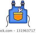 Blue work apron with a wrench. 131963717