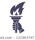Black icon of a hand holding a torch with fire. 131963747