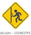 Yellow evacuation icon, run to the door. 131963793
