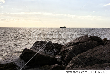 Rocks and Ocean at St Pete Beach Florida Late Afternoon Rocks and Ocean at St Pete Beach Florida Late Afternoon 131963903