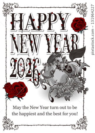 2026新年賀卡模板「哥德式設計」新年快樂英文註解圖案 131964227