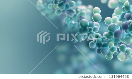 Stunning abstract of interconnected spheres or molecules in teal, blue, green. Represents science, biology, chemistry, and technology concepts. Perfect for high-tech backgrounds with space for text. Stunning abstract of interconnected spheres or molecules in teal, blue, green. Represents science, biology, chemistry, and technology concepts. Perfect for high-tech backgrounds with space for text. 131964468