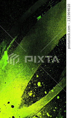 A vibrant, high-contrast abstract background with a vertical orientation. Features dynamic spray paint strokes and splatter in intense neon green, black, creating a textured, graffiti, halftone effect 131964610