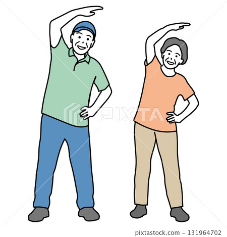 老年男性和女性運動的插圖 131964702