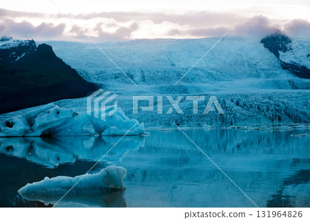 Scenic view at ice lagoon in South Iceland 131964826