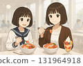 姊妹們在餐廳吃海鮮蓋飯 131964918