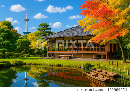涉成園和京都塔的秋葉 131964954