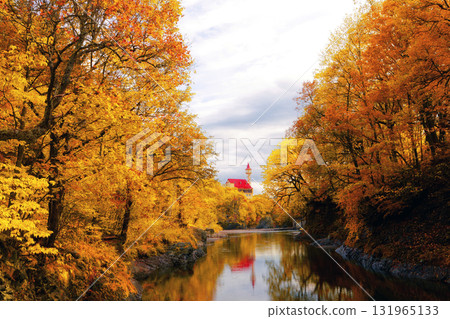 Landscape with autumn leaves Landscape with autumn leaves 131965133