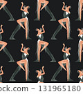 Dancing as a hobby for adults. ProAm in a dance studio. Seamless watercolor pattern for textile and fabric design for training dresses, bodysuits and suits. Merch for a dance studio. 131965180