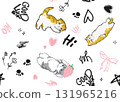 Cute seamless pattern with black and white cats in cartoon style for vector print 131965216