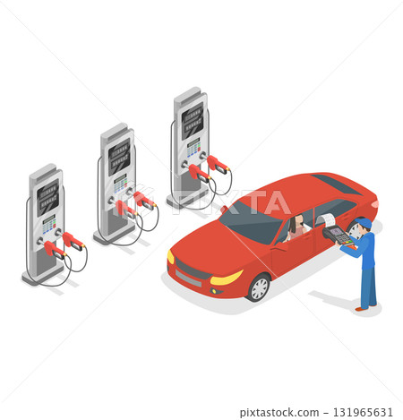 3D Isometric Flat Vector Illustration of Gasoline Self-service, Gas Station with Oil Pump. Item 1 3D Isometric Flat Vector Illustration of Gasoline Self-service, Gas Station with Oil Pump. Item 1 131965631