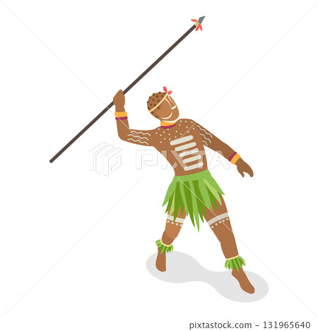 3D Isometric Flat Vector Set of Native Tribal People, Aboriginal Men. Item 2 131965640