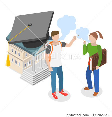3D Isometric Flat Vector Illustration of Teenagers Bad Habits, Unhealthy Lifestyle. Item 3 131965645