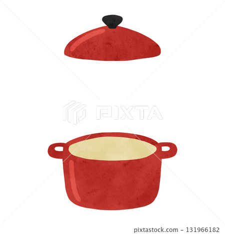 Red pot and pot lid watercolor hand-drawn illustration Red pot and pot lid watercolor hand-drawn illustration 131966182