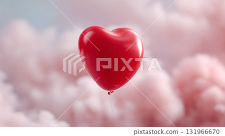 Romantic heart balloon floating amongst soft pink clouds. Symbolizes love, dreams, and freedom. Ideal for Valentines, weddings, and heartfelt messages. Romantic heart balloon floating amongst soft pink clouds. Symbolizes love, dreams, and freedom. Ideal for Valentines, weddings, and heartfelt messages. 131966670