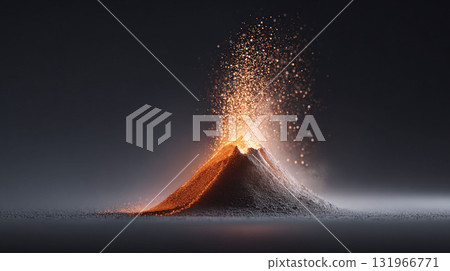 Striking image of a glowing sand pile erupting with shimmering particles. Conceptual shot for energy, creativity, and growth.  Ideal for science, technology, or abstract concepts. 131966771